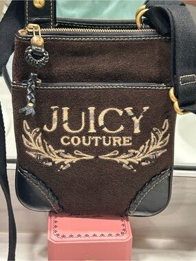 Juicy Couture  Y2K Brown Suede Crossbody with Embroidered Logo